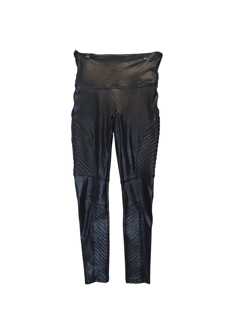 Spanx Faux Leather Moto Leggings Black High Waisted Shaping Pants Size M